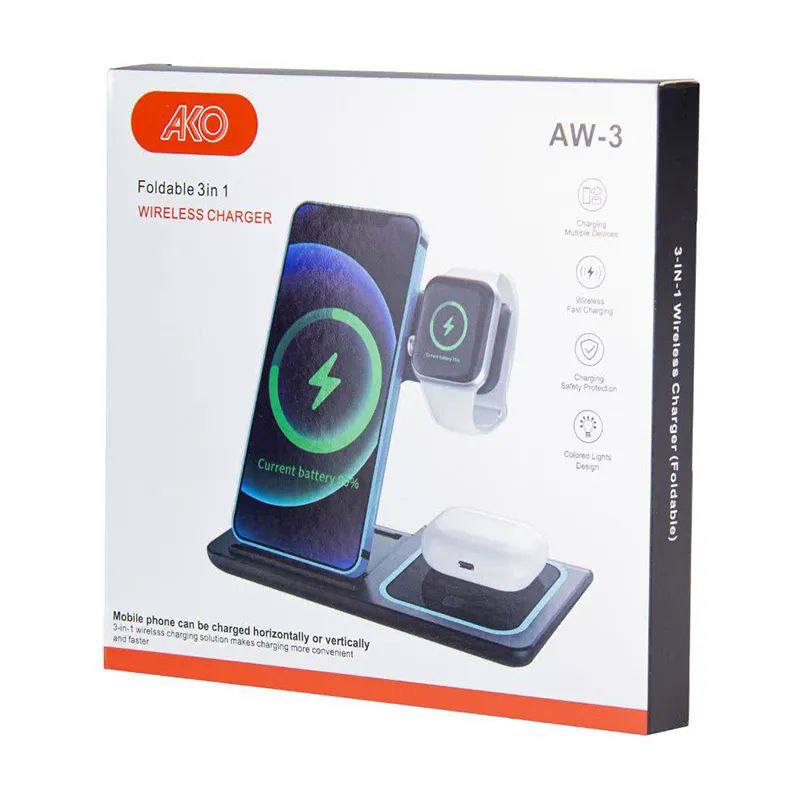 شارژر وایرلس سه کاره AKO مدل AW-3